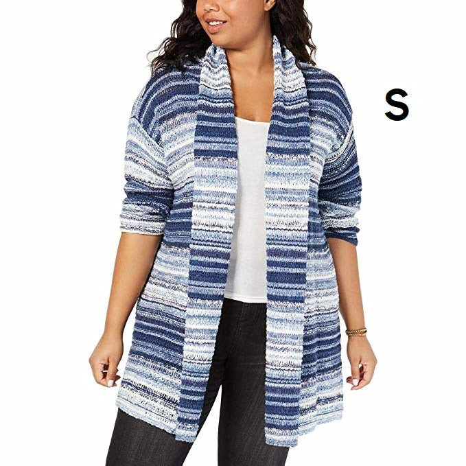 Style & Co. Women's Marled Striped Open-Front Cotton Blend Cardigan,
