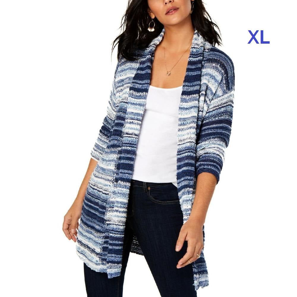 Style & Co. Women's Marled Striped Open-Front Cotton Blend Cardigan,