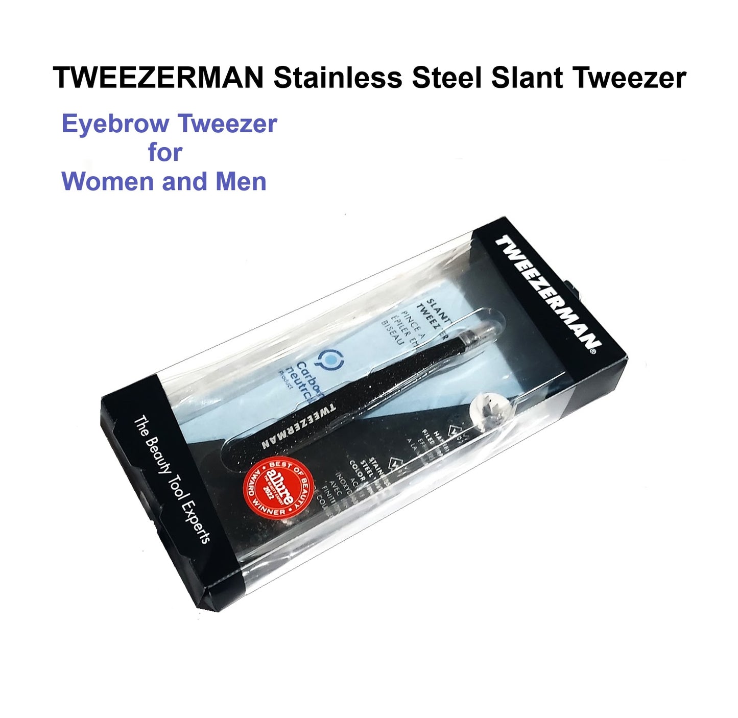 Tweezerman Stainless Steel Slant Tweezer, Eyebrow Tweezer for Women and Men