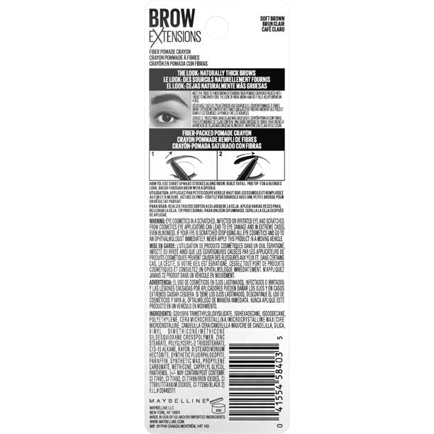 Maybelline Brow Extensions Fiber Pomade Crayon Eyebrow Makeup,