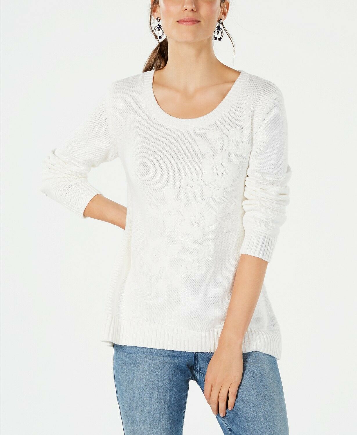 Style & Co Women's Floral-Embroidered Sweater, Size Medium