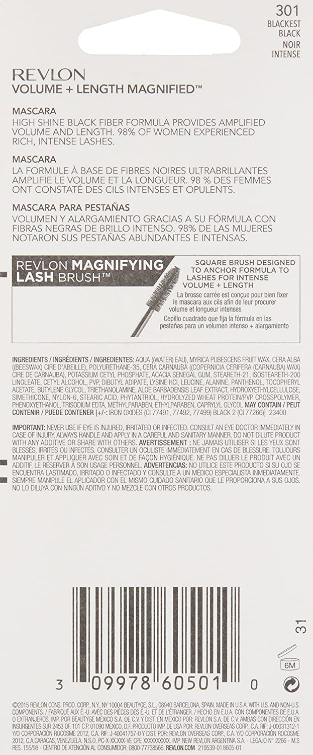 Revlon Volume + Length Magnified Waterproof Mascara, 351 Blackest Black,