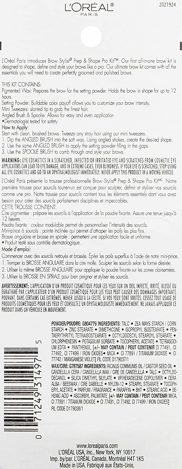L'Oreal Paris Brow Stylist Prep Shape Pro Kit,