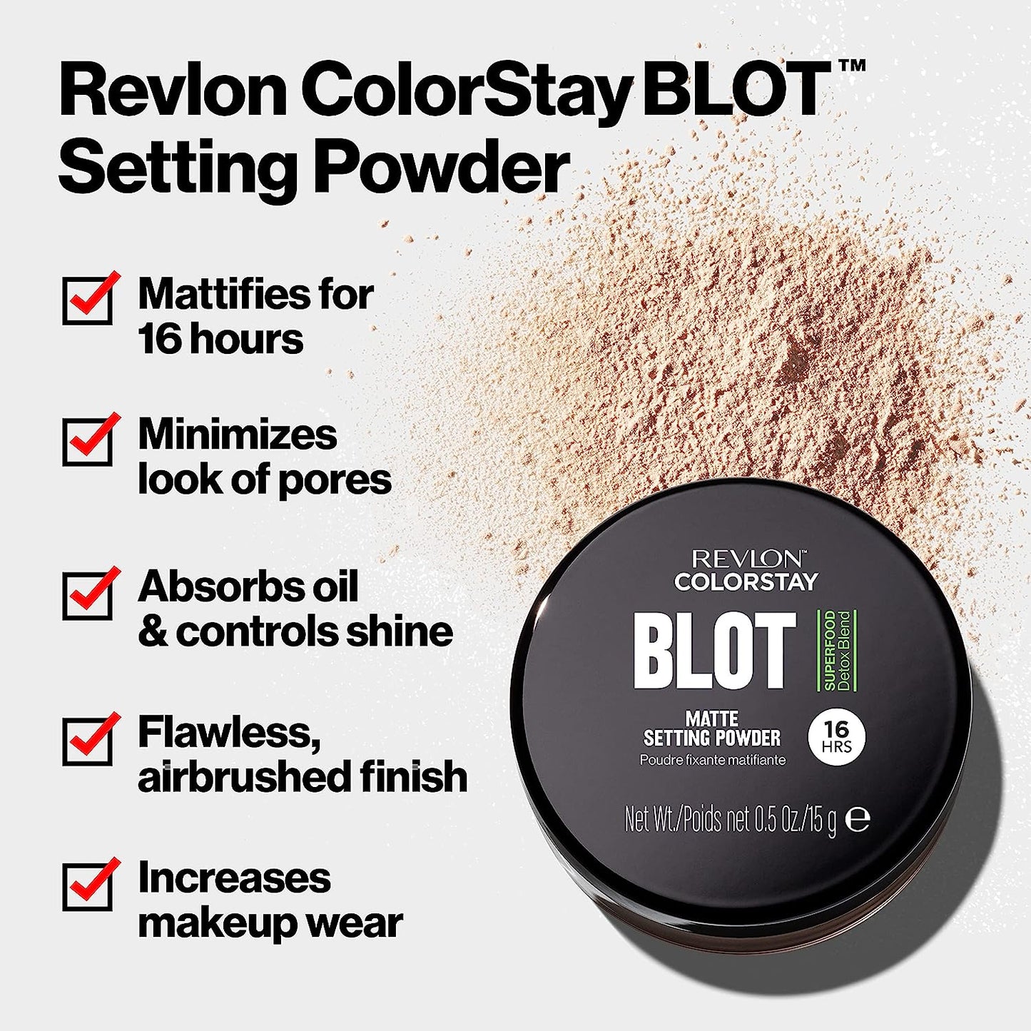 Revlon ColorStay Blot Setting Powder, Matte Finish, Longwear,
