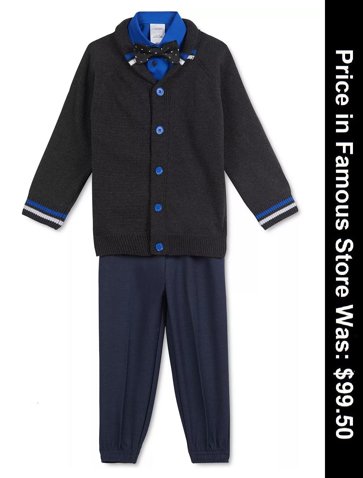 Calvin Klein Toddler Boys 4-Pc.Shawl-Collar Sweater, Shirt, Bow Tie & Pants Set,