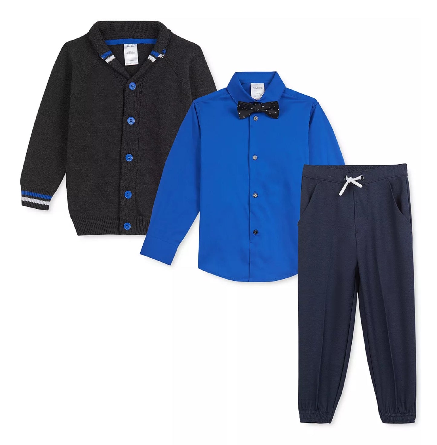 Calvin Klein Toddler Boys 4-Pc.Shawl-Collar Sweater, Shirt, Bow Tie & Pants Set,