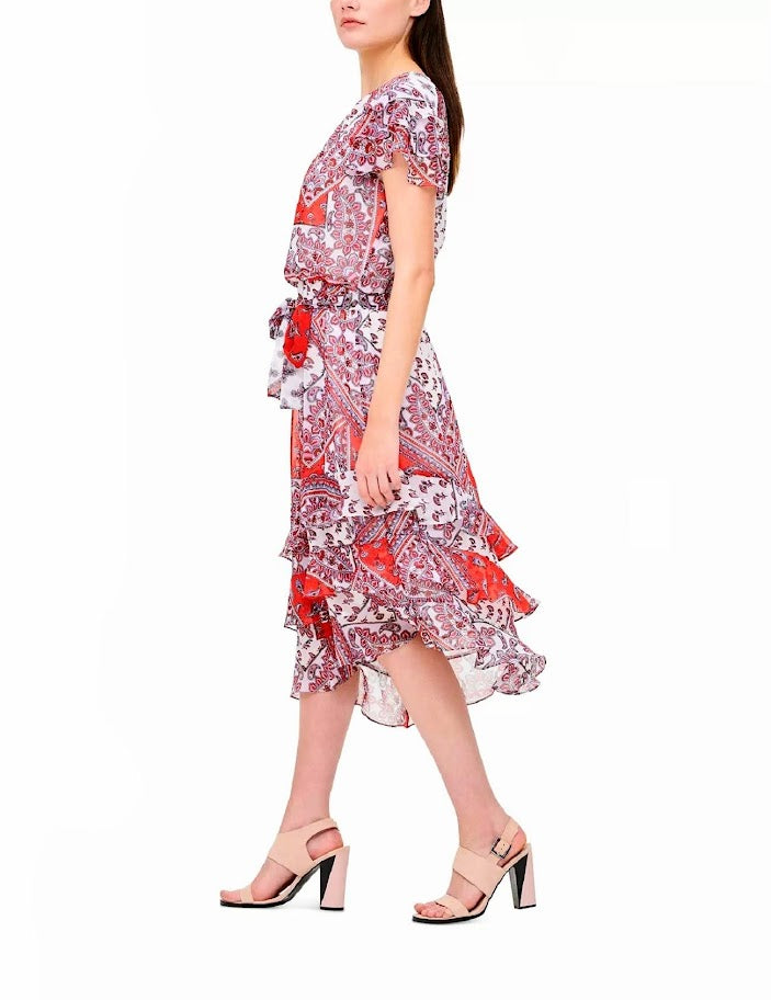 CALVIN KLEIN Paisley-Print Ruffle-Hem Dress, Size M