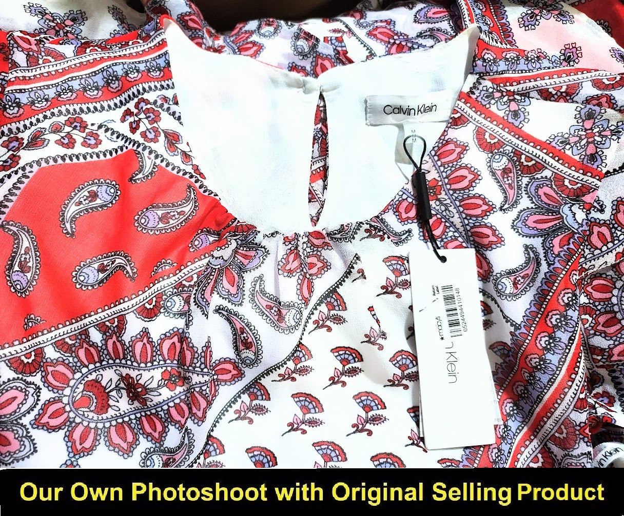 CALVIN KLEIN Paisley-Print Ruffle-Hem Dress, Size M