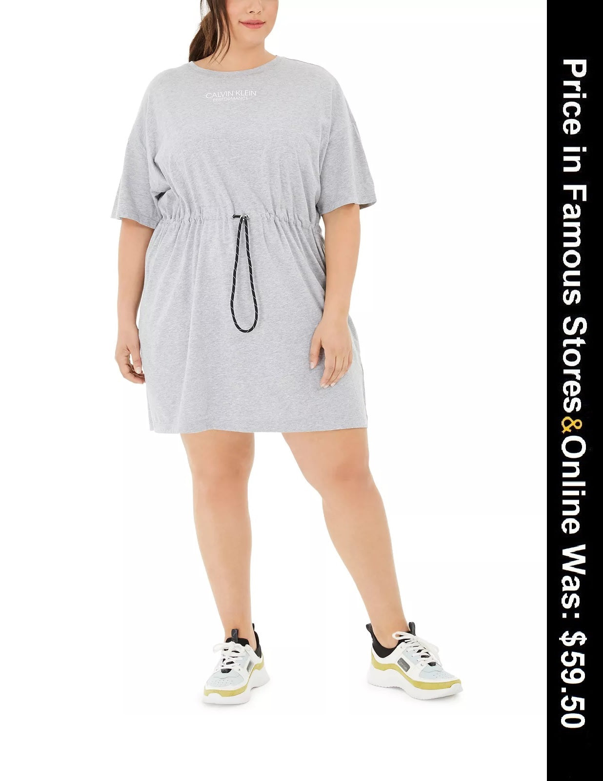CALVIN KLEIN Performance Plus Size Cotton Drawstring T-Shirt Dress,