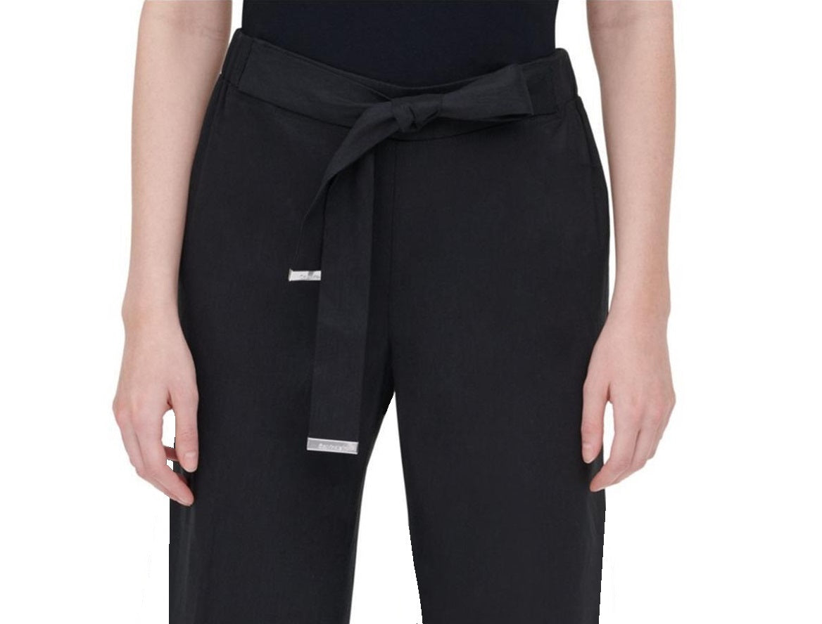 Calvin Klein Womens Black Tie Waist Jogger Cropped Pants, Size L
