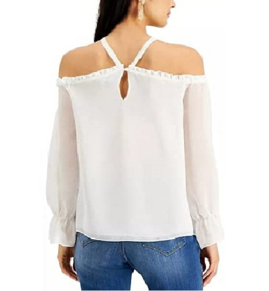 INC INTERNATIONAL CONCEPTS Solid Cold-Shoulder Top, Size Large