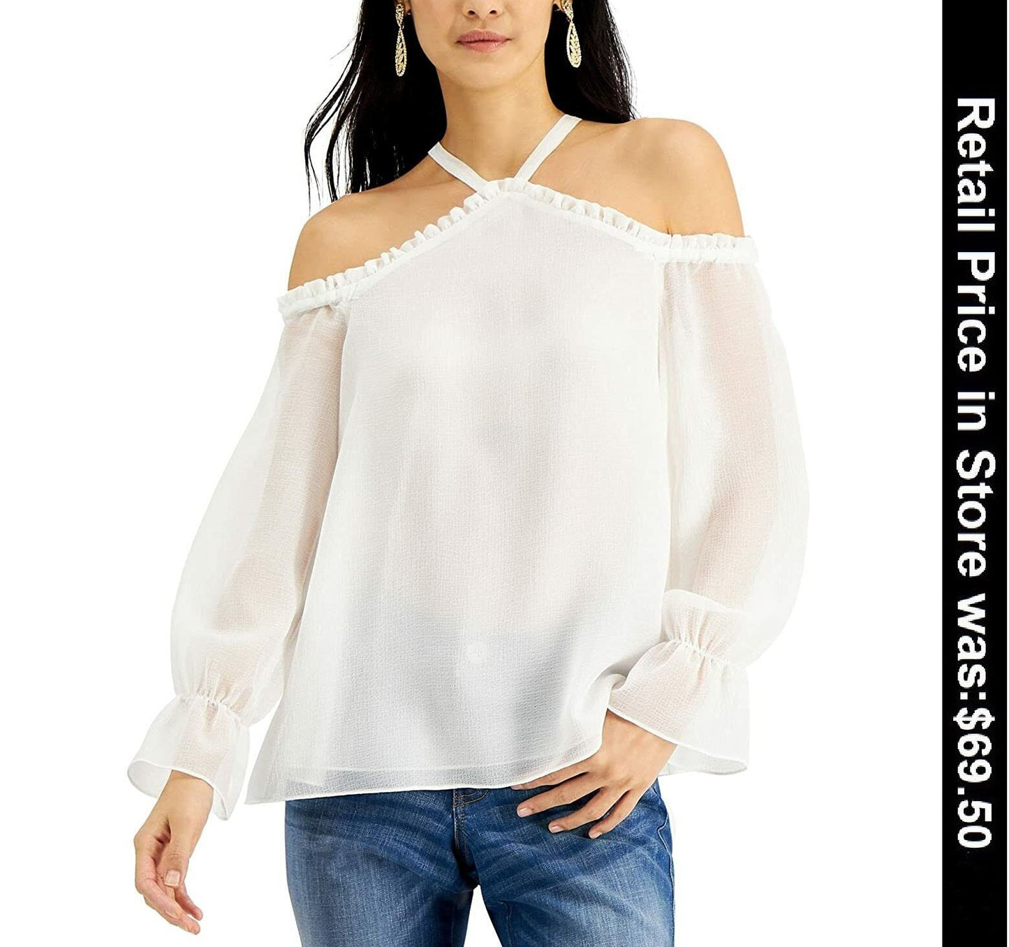 INC INTERNATIONAL CONCEPTS Solid Cold-Shoulder Top, Size Large