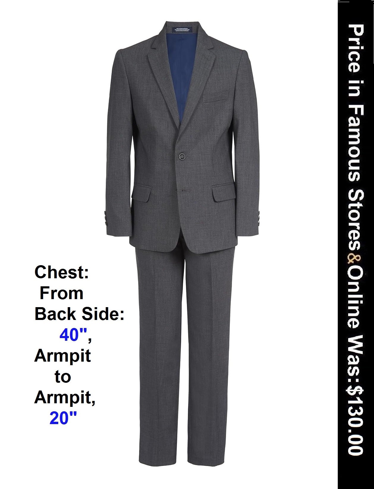 Nautica Big Boys' 2-Piece Formal Suit, Size 20 R Charcoal Heather