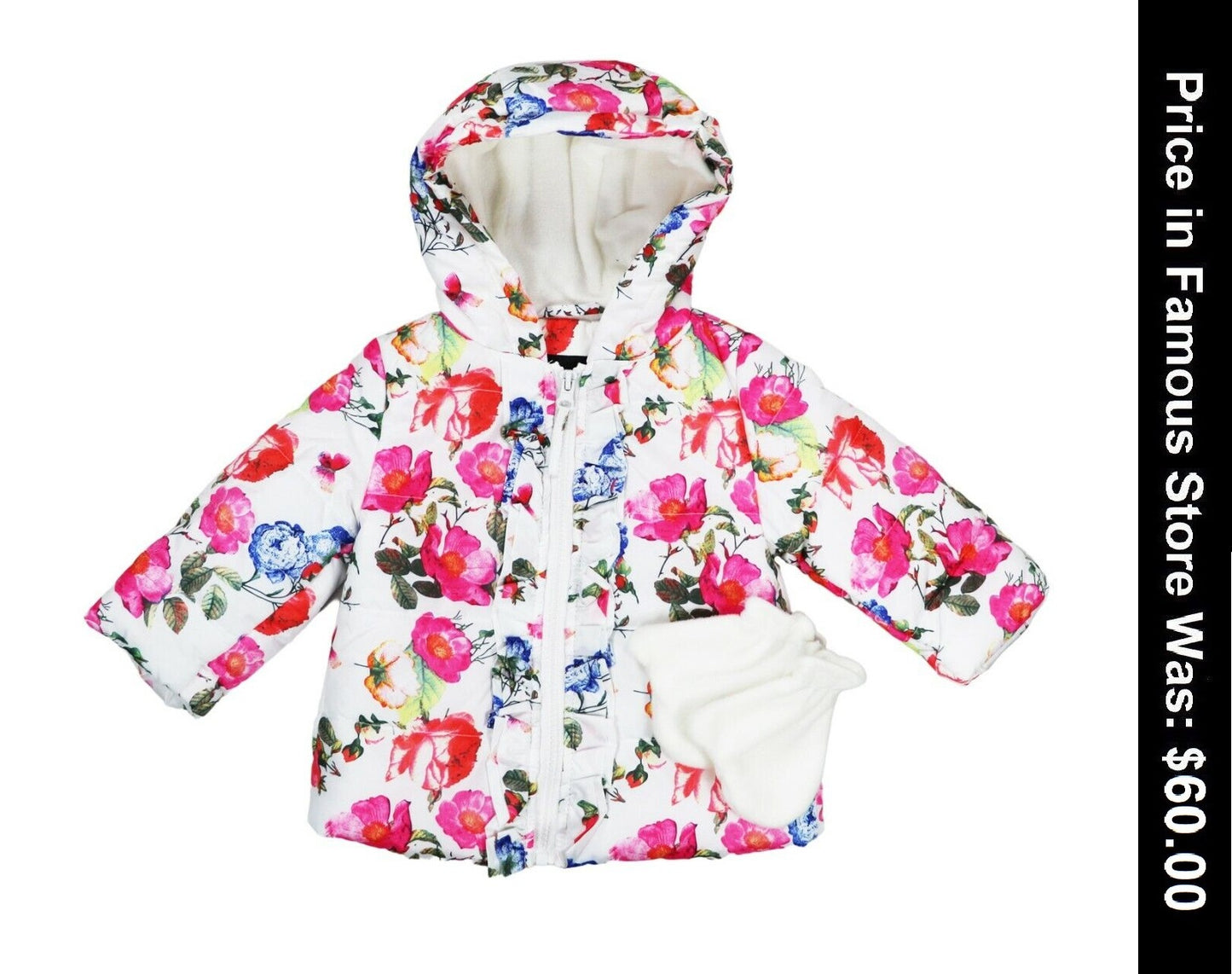 Rothschild Baby Girls Ruffle Jacket with Mittens, 18 M