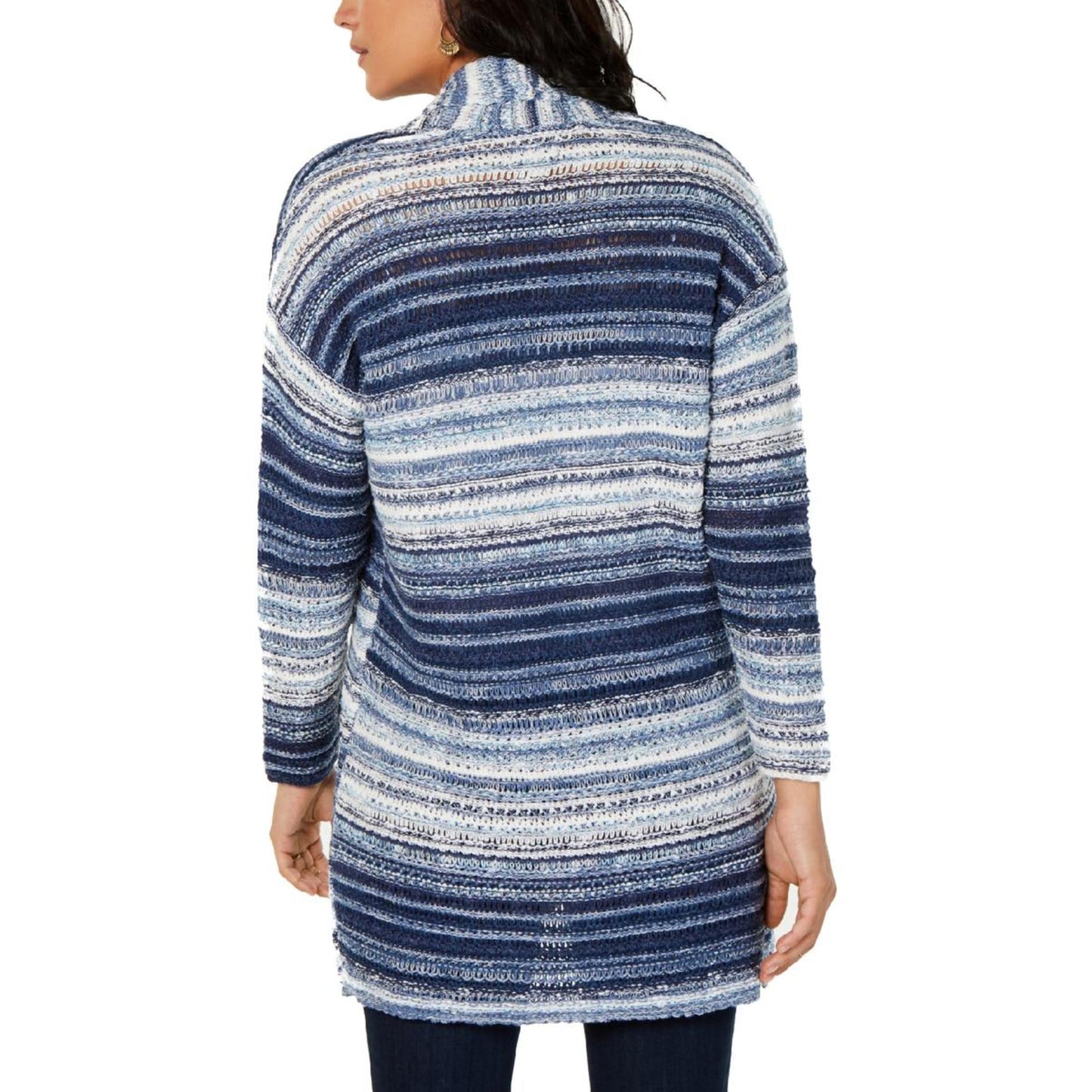 Style & Co. Women's Marled Striped Open-Front Cotton Blend Cardigan,