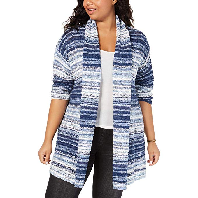 Style & Co. Women's Marled Striped Open-Front Cotton Blend Cardigan,