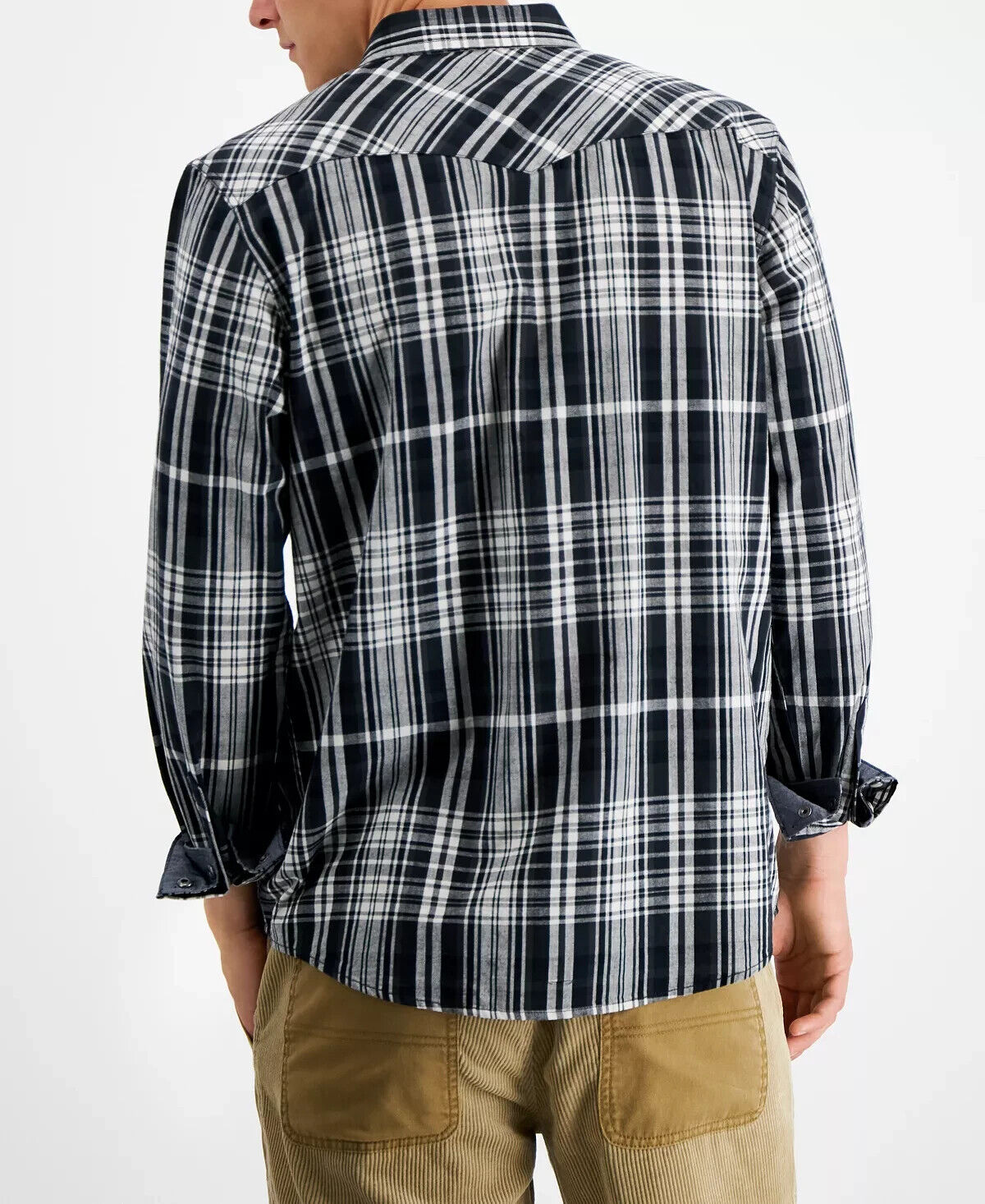 SUN STONE Men's Regular-Fit Plaid Western Cotton Shirt, Size Small