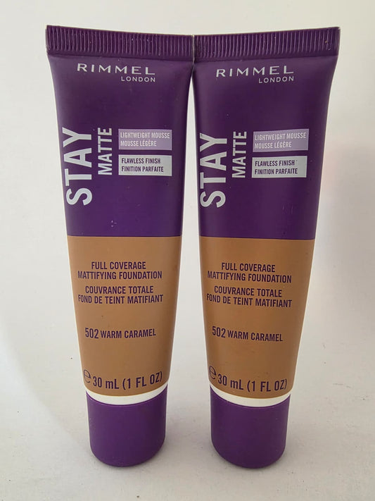 2X Rimmel London Stay Matte Liquid Mousse Foundation, 502 Warm Caramel