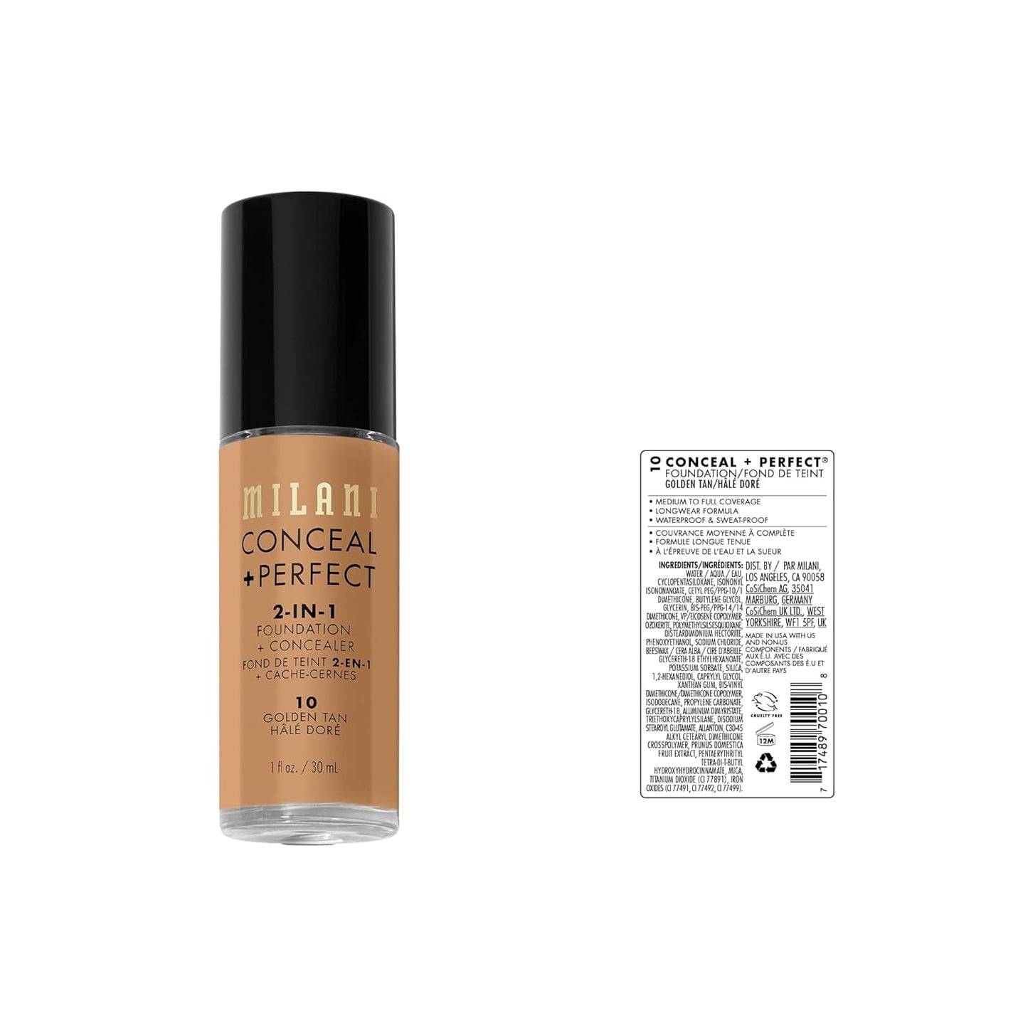 Milani Conceal + Perfect 2-In-1 Foundation + Concealer, 10 Golden Tan