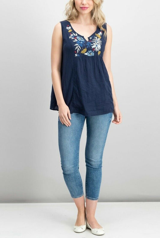 Style & Co Women's Embroidered Front Yoke Sleeveless Tops,