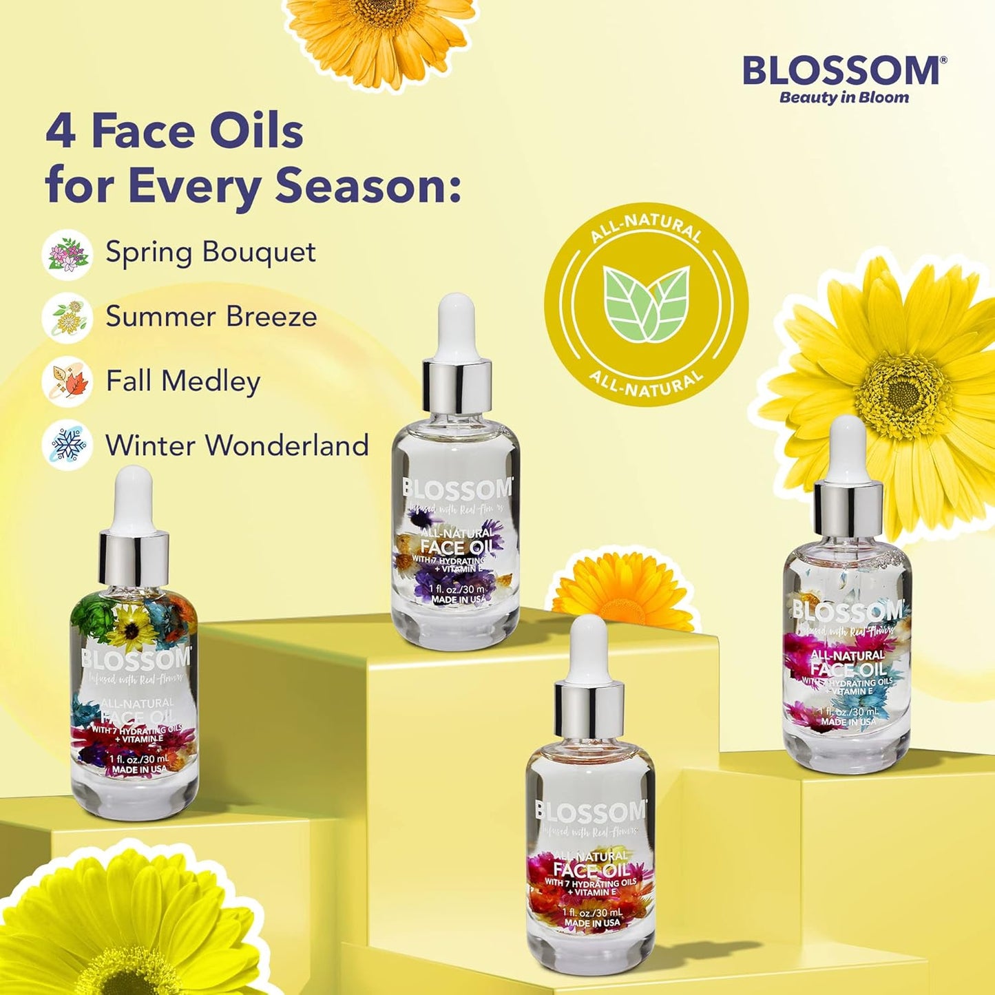 Blossom Unscented All Natural, FACE OIL Vitamin E, with Real Flowers Oil, 0.5oz