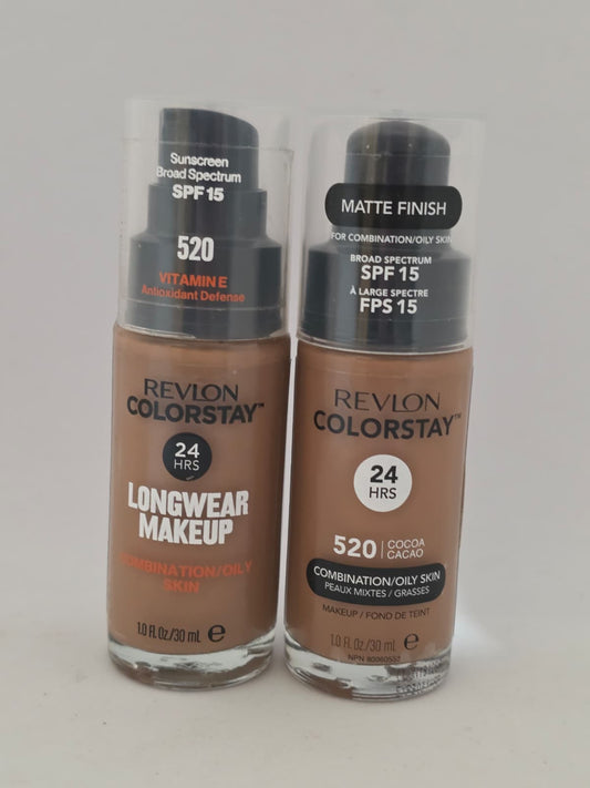 2X Revlon ColorStay Longwear Makeup Combination/Oily Skin, SPF 15, 520 Cocoa