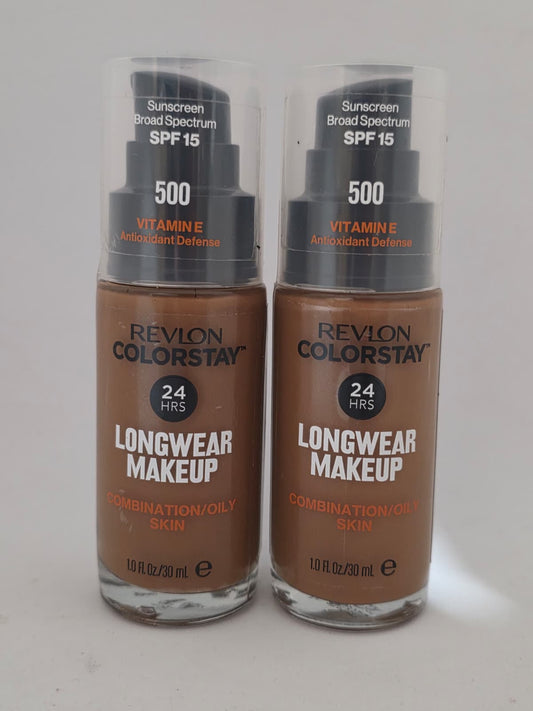2X Revlon ColorStay Longwear Makeup Combination/Oily Skin, SPF 15, 500 Walnut