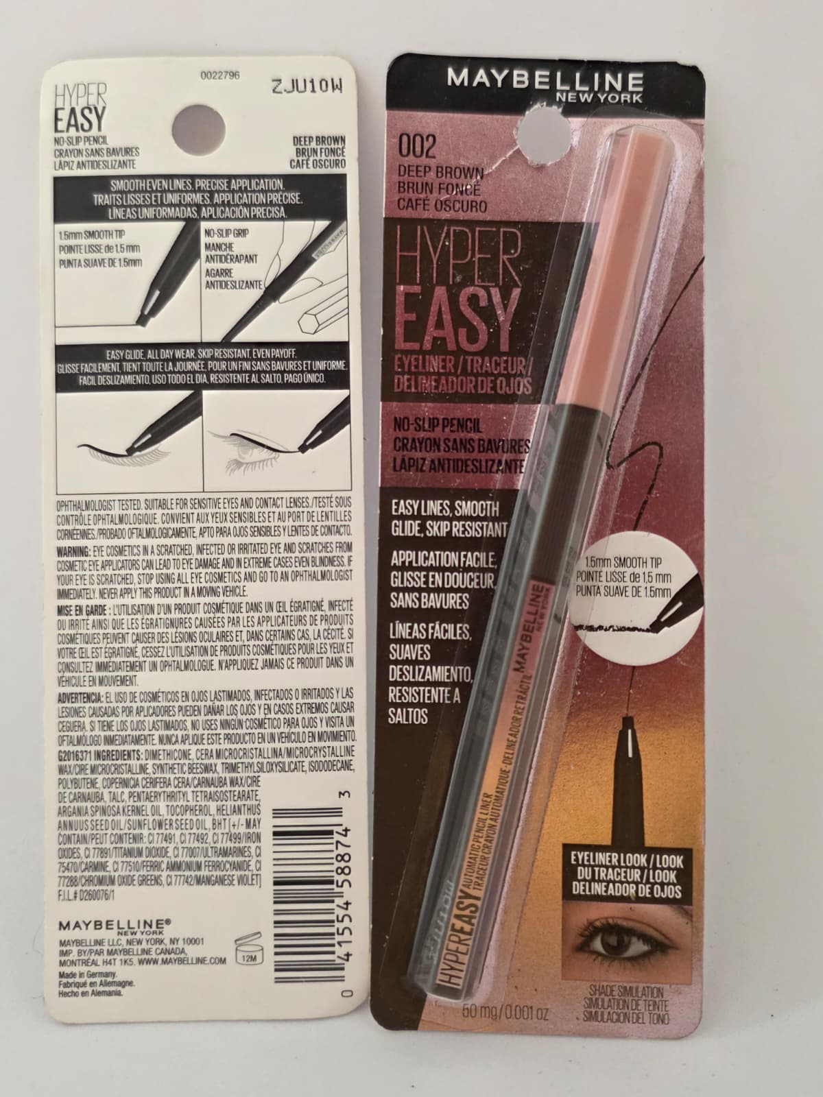 2X Maybelline New York Hyper Easy No-Slip Pencil Eyeliner, 002 Deep Brown