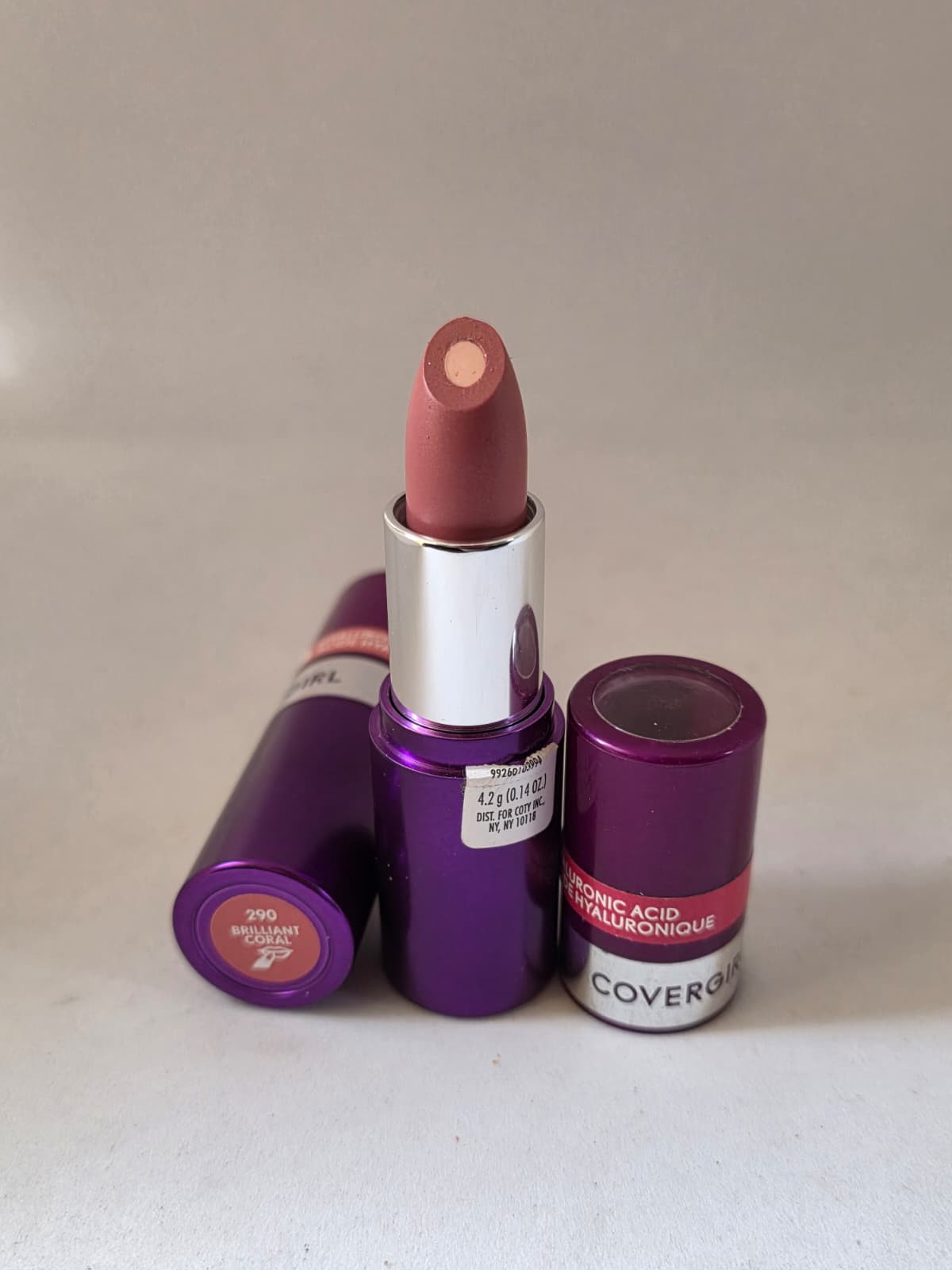 2X COVERGIRL Simply Ageless Moisture Renew Core Lipstick, 290 Brilliant Coral