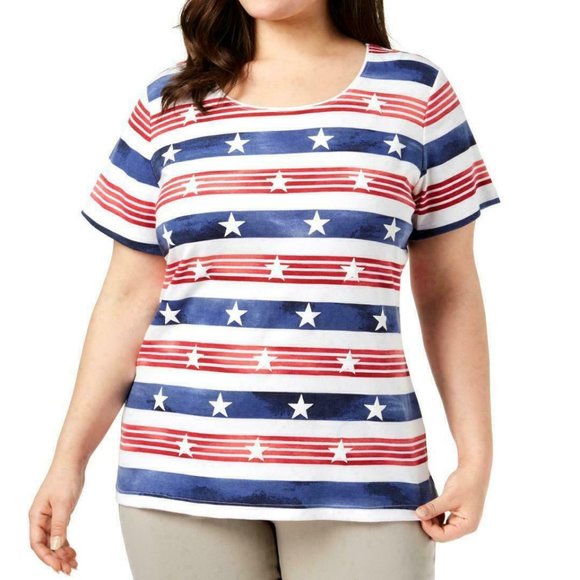 Karen Scott American Flag Patriotic T Shirt Top,