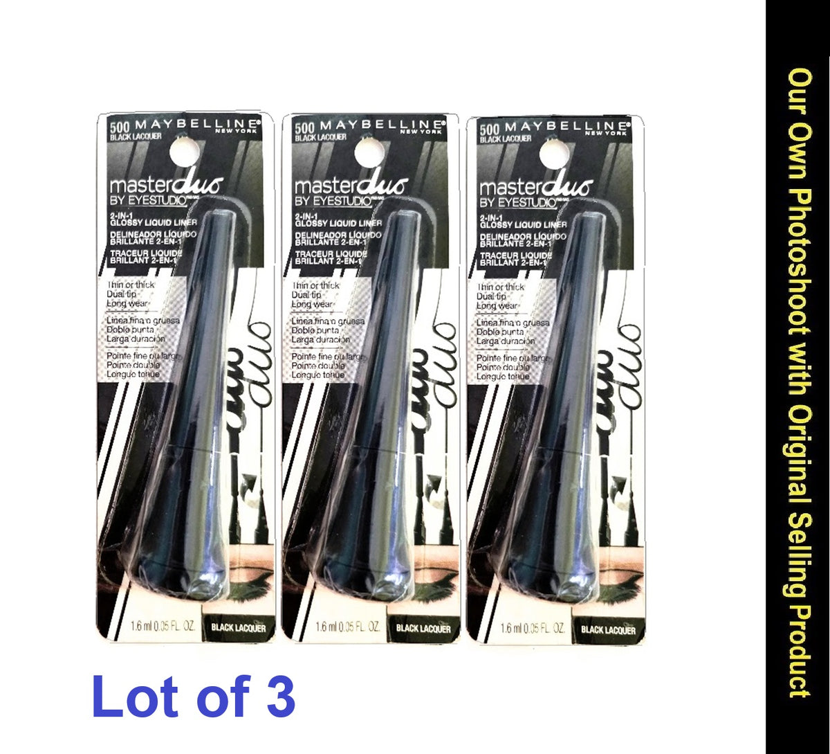 3X Maybelline Eye Studio Master Duo Glossy Liquid Liner, 500 Black Lacquer