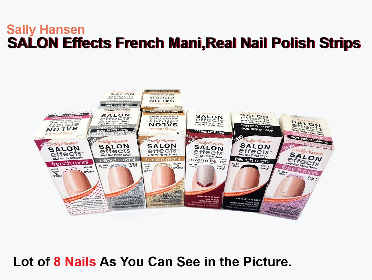 Sally Hansen Salon Effects French Mani & Reverse French Real Nail Polish Strips, Lot Of 8