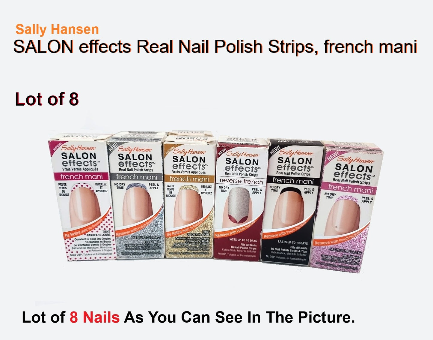 Sally Hansen Salon Effects French Mani & Reverse French Real Nail Polish Strips, Lot Of 8