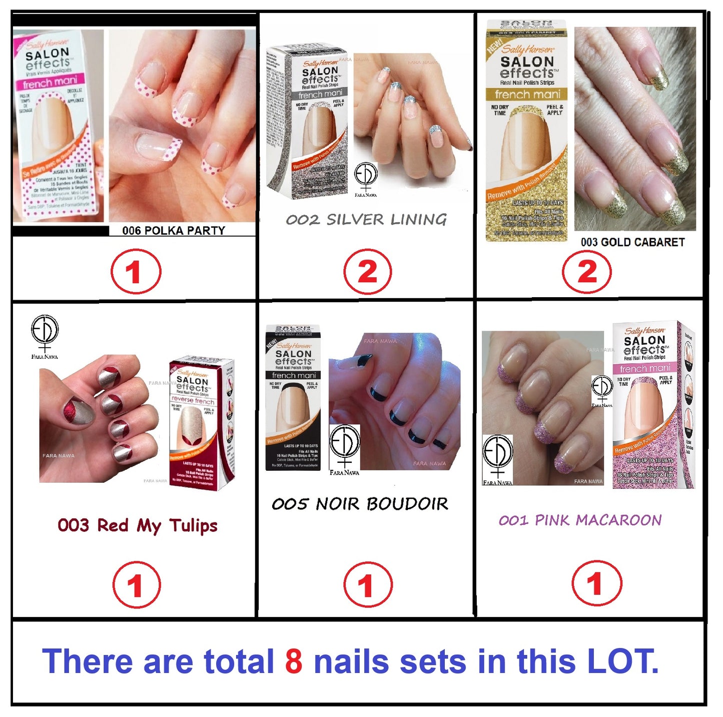 Sally Hansen Salon Effects French Mani & Reverse French Real Nail Polish Strips, Lot Of 8