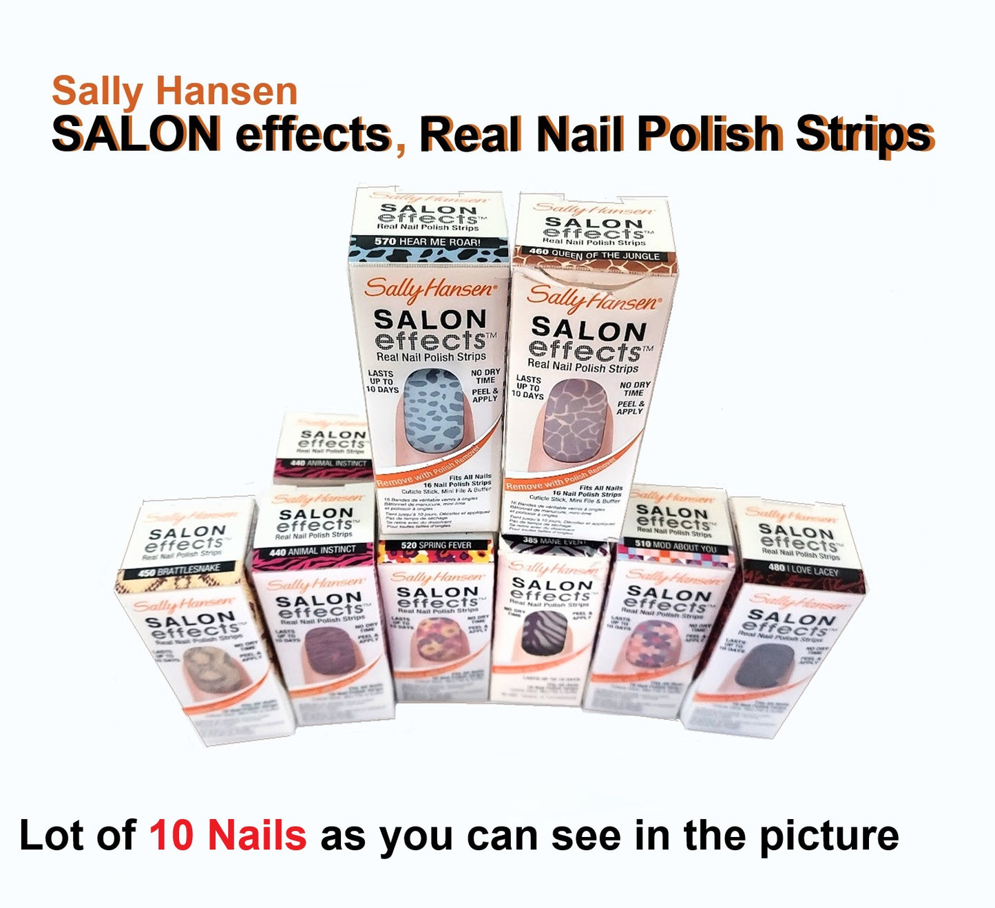 Sally Hansen Salon Effects Real Nail Polish Strips, LOT of 10