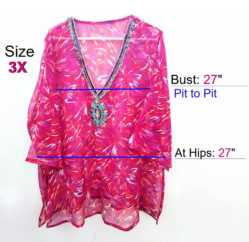 Shehla Behzad Designer Embellished Kaftan Top or Beach Tunic Cover Up, 3X + Bonus Gift