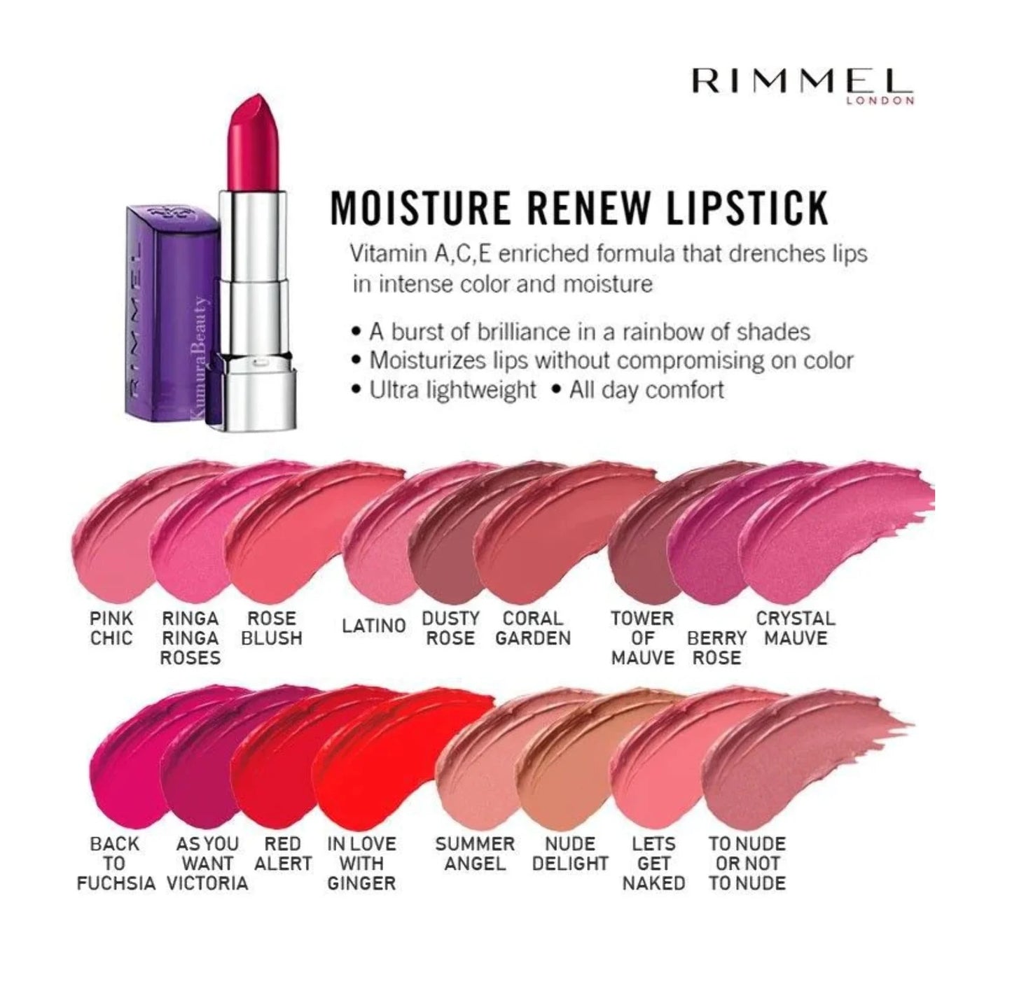 Rimmel London Moisture Renew Lipstick,410 Dashing Raspberry