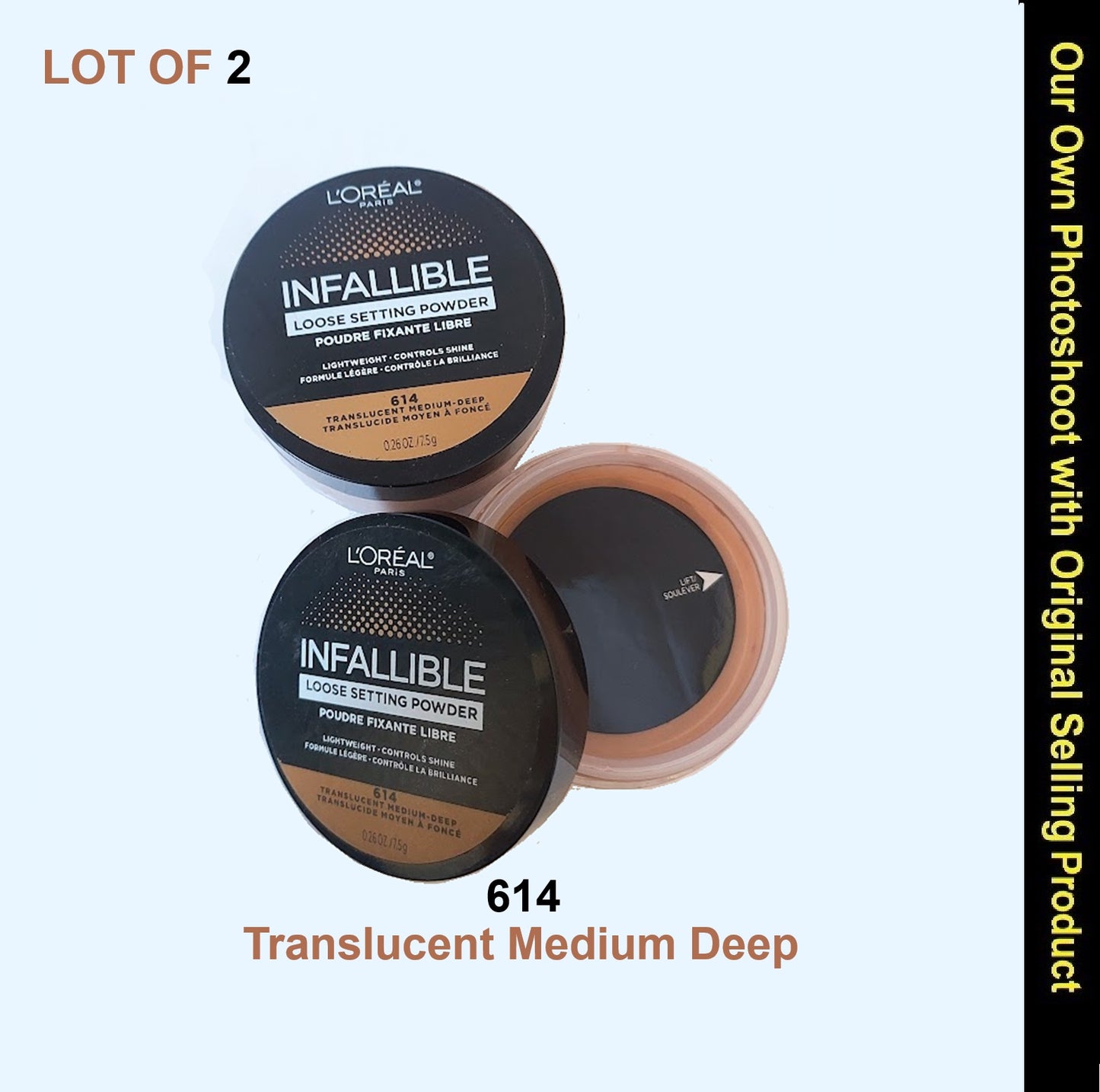 LOT OF 2 L'Oreal Paris Tinted Loose Setting Powder, Translucent Medium-Deep 614