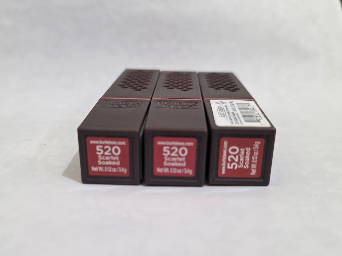 3X Burt's Bees 100% Natural Moisturizing Lipstick, 520 Scarlet Soaked