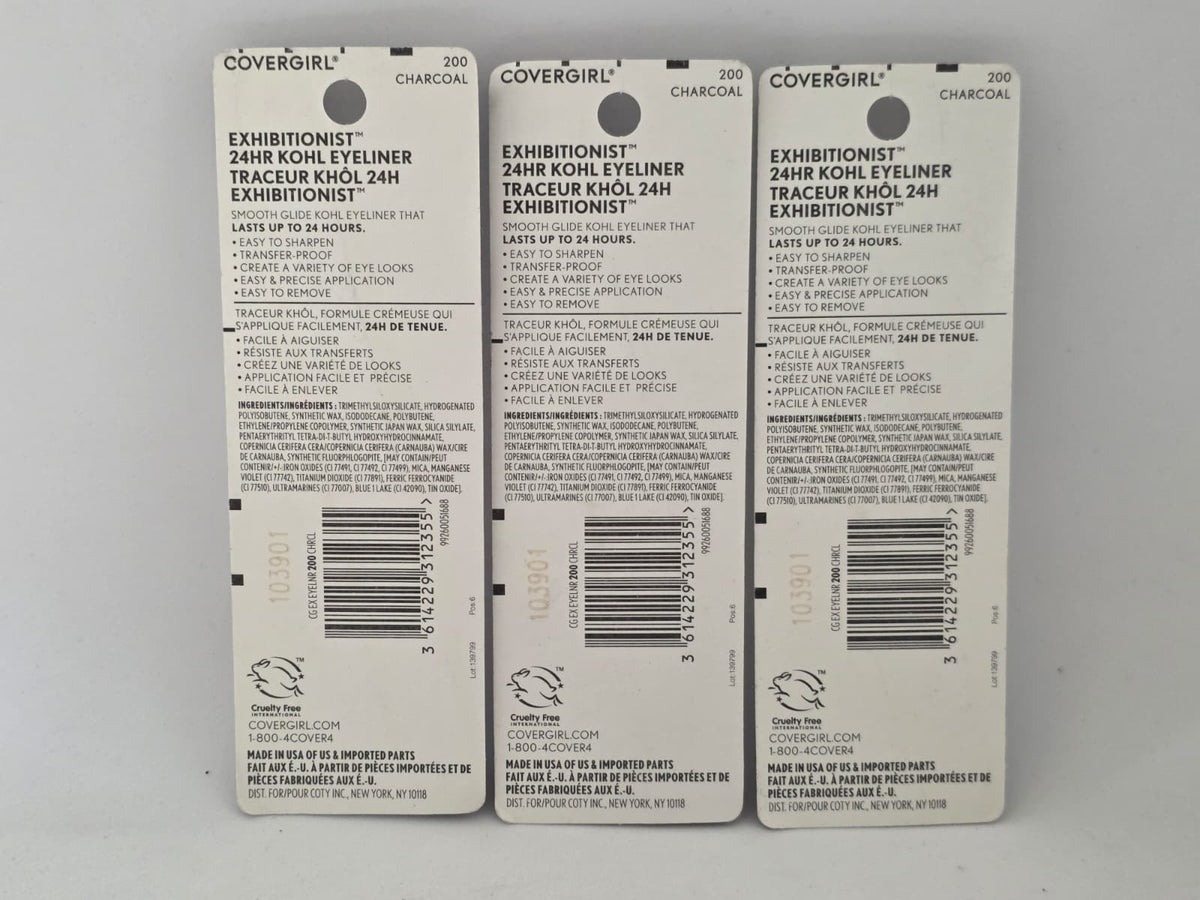3X COVERGIRL Exhibitionist 24-Hour Waterproof Kohl Eyeliner, 200 Charcoal