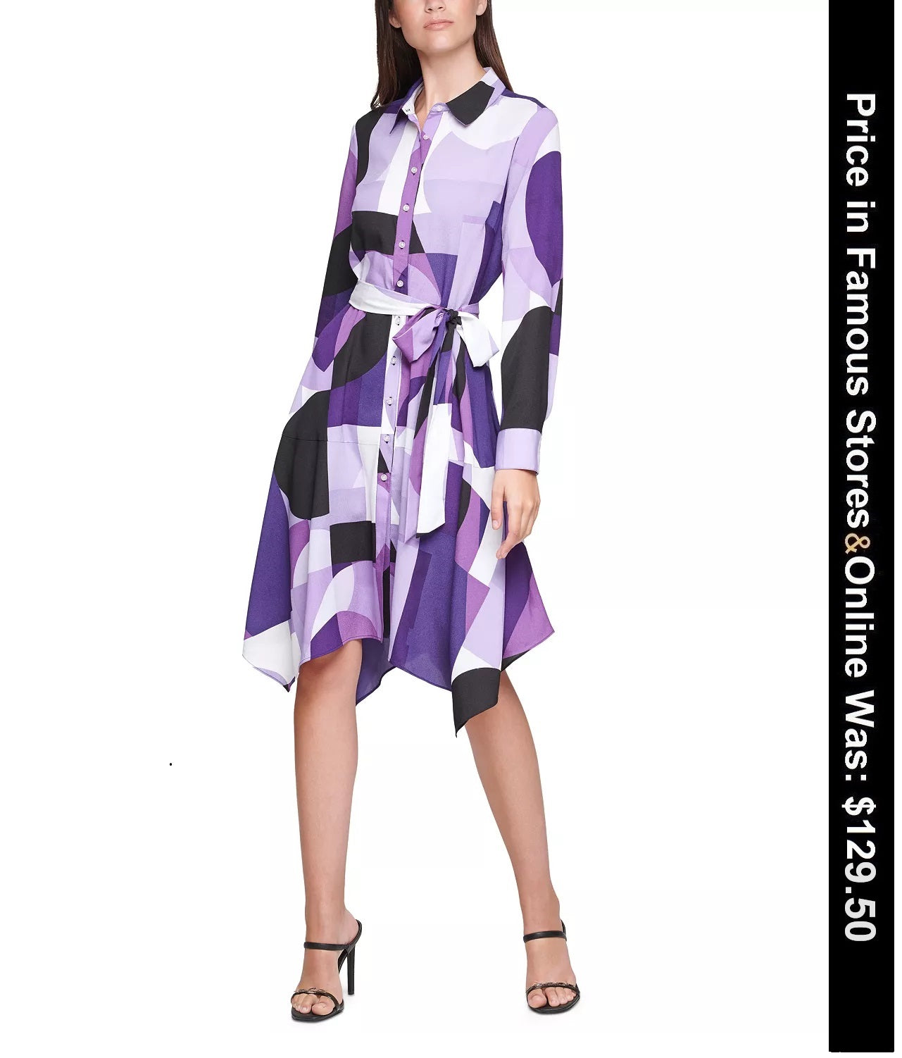 Calvin Klein Abstract Print Belted Shirt Dress, Size 8