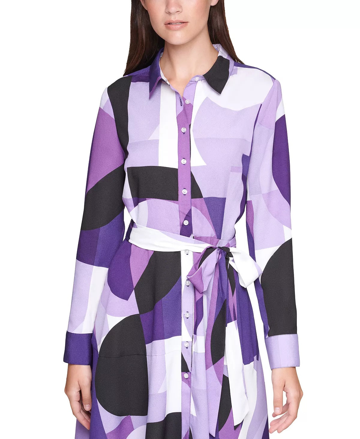 Calvin Klein Abstract Print Belted Shirt Dress, Size 8