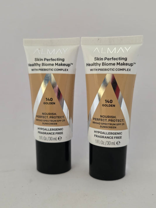 2X Almay Skin Perfecting Healthy Biome Foundation Makeup, 140 Golden