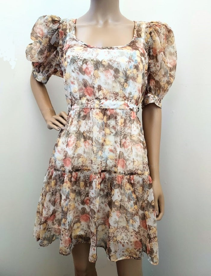 danielle bernstein puff sleeve mini dress Danielle Bernstein Printed Organza Puff-Sleeve Mini Dress, Size M – B Mirza  Collections Inc