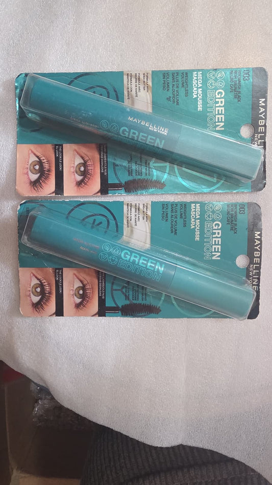 2X Maybelline New York Green Edition Mega Mousse Mascara, 003 Brownish Black