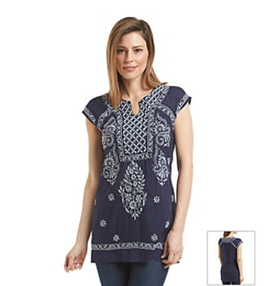 Fever™ Embroidered Cotton Peasant Top, L