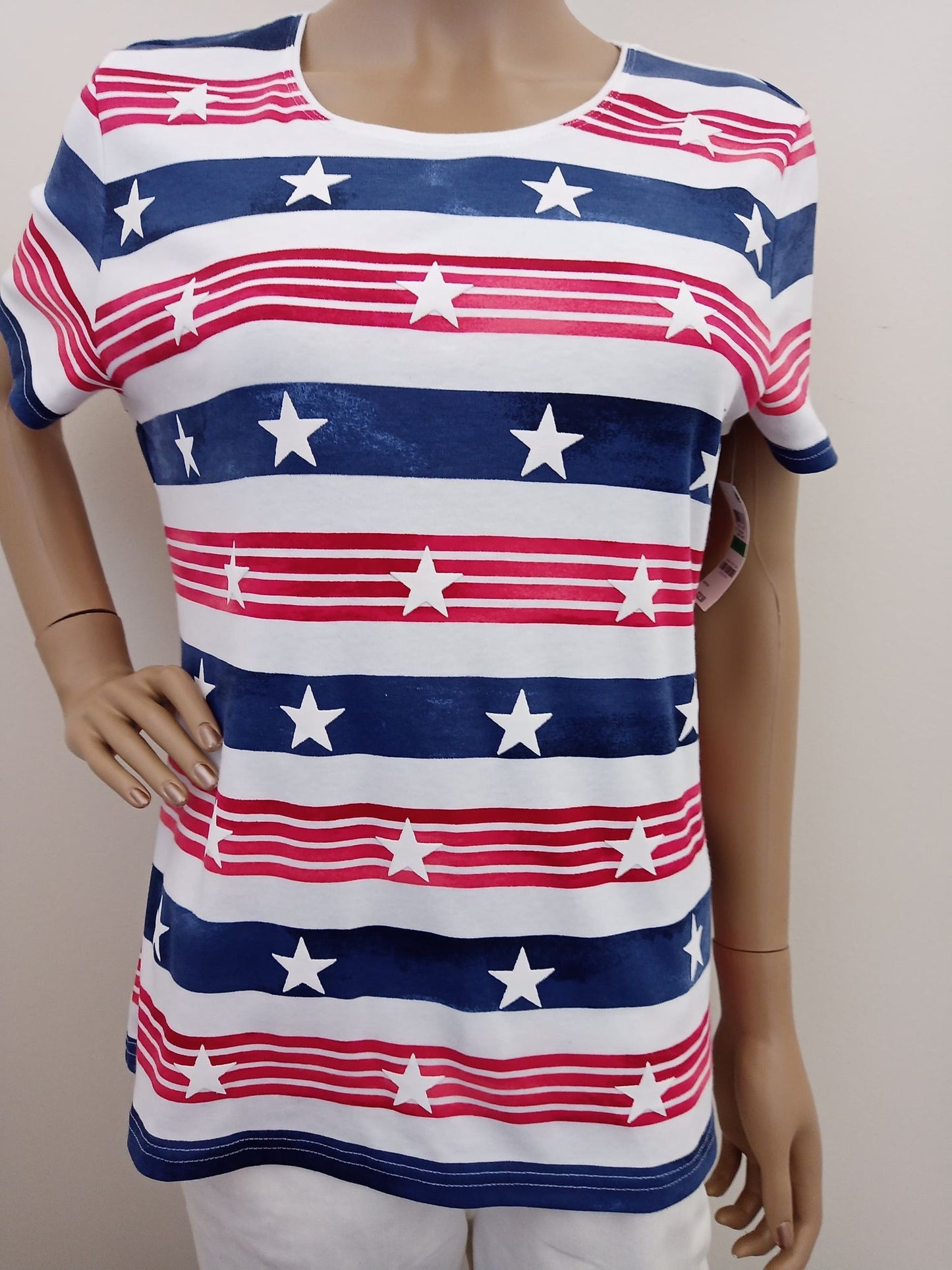 Karen Scott American Flag Patriotic T Shirt Top,