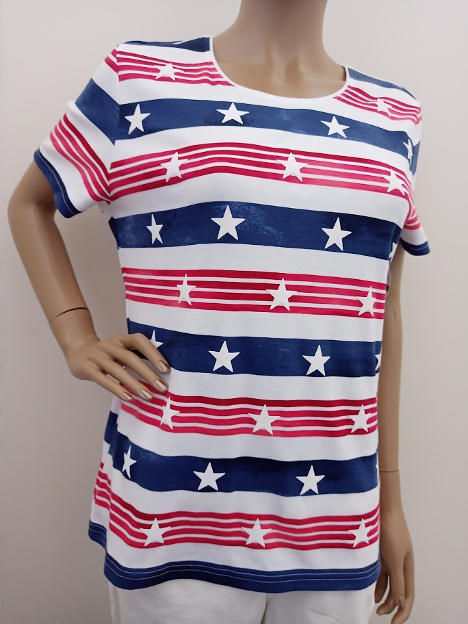 Karen Scott American Flag Patriotic T Shirt Top,