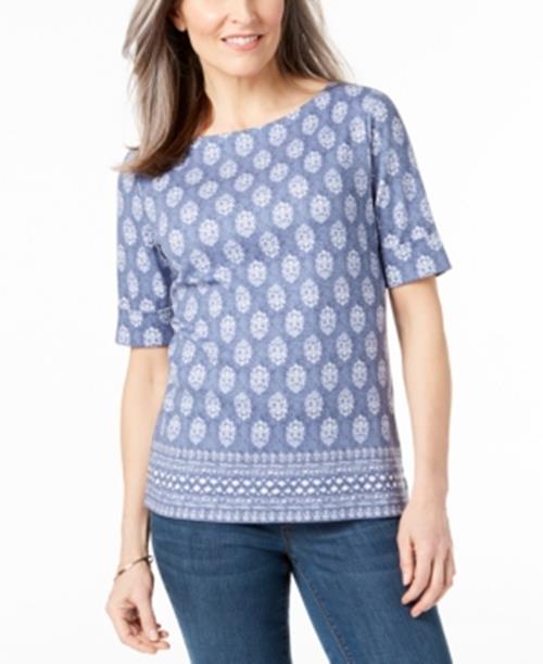 Karen Scott Cotton Elbow-Sleeve Top, Size XL