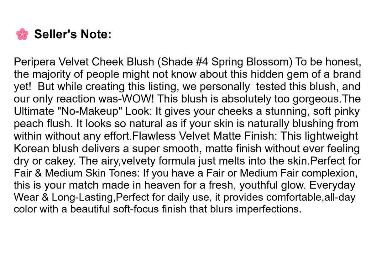Peripera Velvet Cheek Blush #4 Spring Blossom, Lot of 2